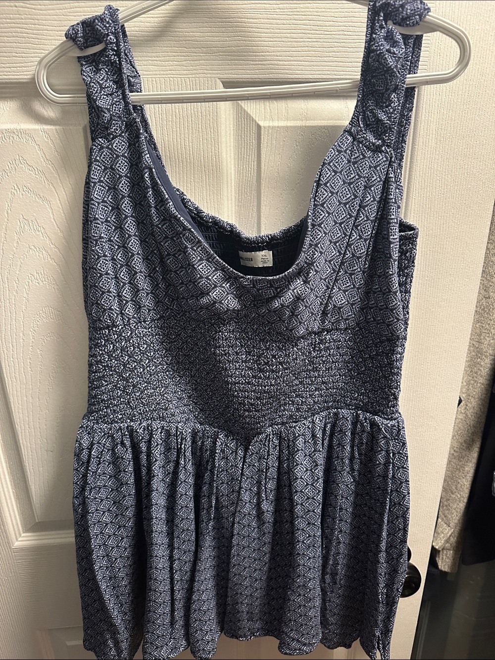 Holster Blue Printed Sleeveless Smocked Waist Dress